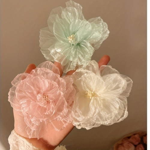 1pc Spring And Summer Super Fairy Mesh Hair Accessories Head Flower High Appearance Pure And Sweet Mesh Flowers Side Clip