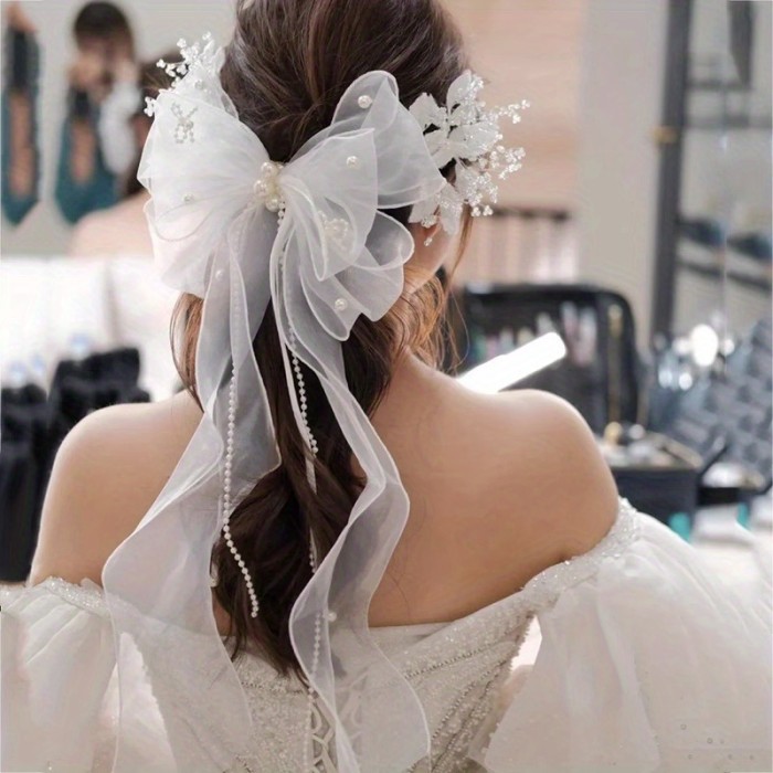 1pc Bridal Veil Hair Accessories, Bow Hair Accessories for Parties, Weddings, Birthday Parties