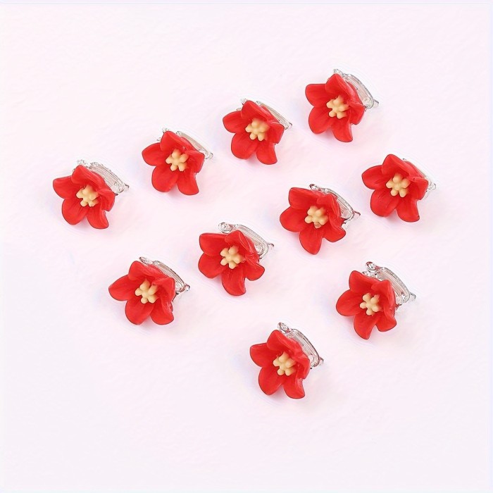 10pcs Resin Mini Flower Hair Clips - Cute Sweet Floral Hairpins with Mixed Pastel Colors, Lightweight Durable Hair Accessories for Women Teens, Wedding Bridal Everyday Casual Outfits, Gifts