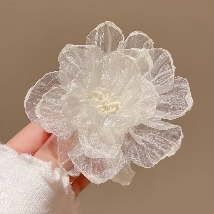 1pc Spring And Summer Super Fairy Mesh Hair Accessories Head Flower High Appearance Pure And Sweet Mesh Flowers Side Clip