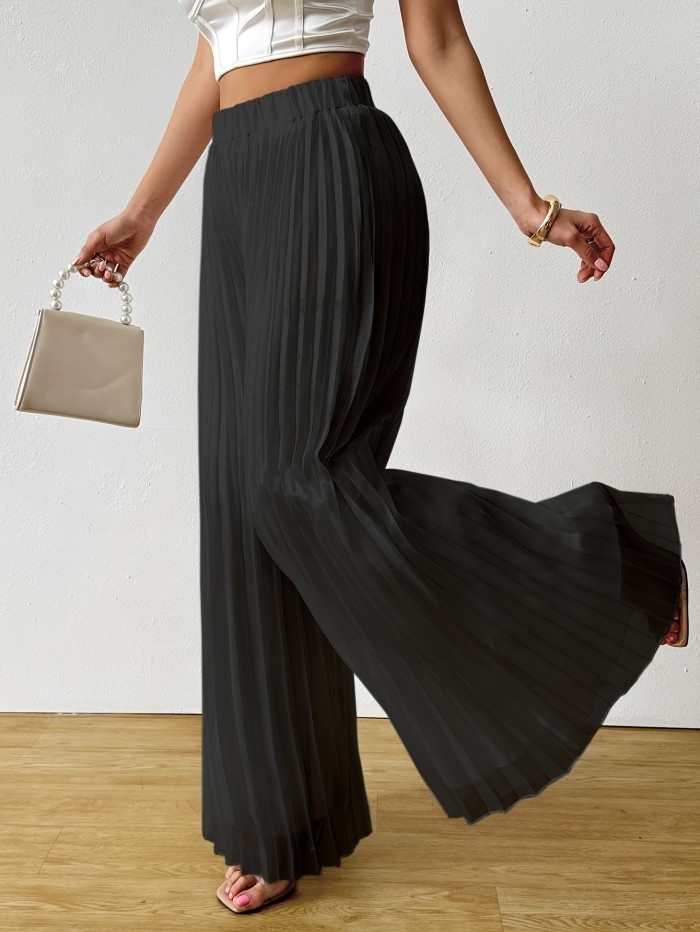 Women'S Elegant High-waisted Pleated Wide-leg Pants