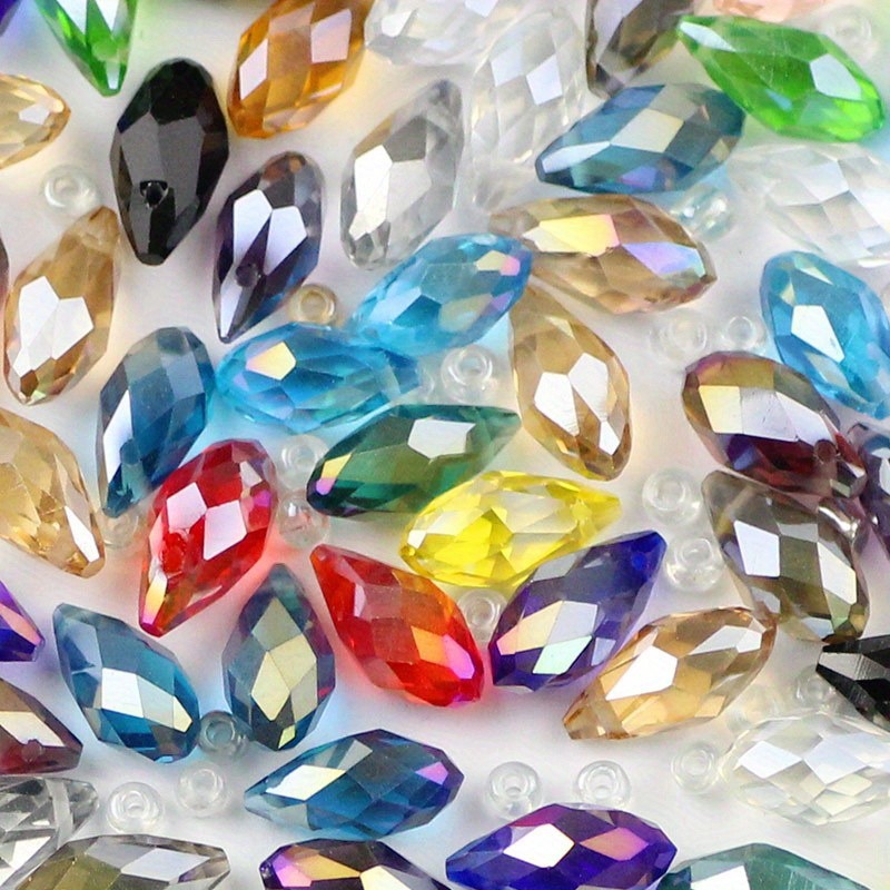 50 Pcs Crystal AB Glass Beads 50 Pcs 6x12mm Side Hole Water Drop Crystal AB Colored Glass Crystal Loose Beads DIY Handmade Jewelry Accessories Color Ab Plated