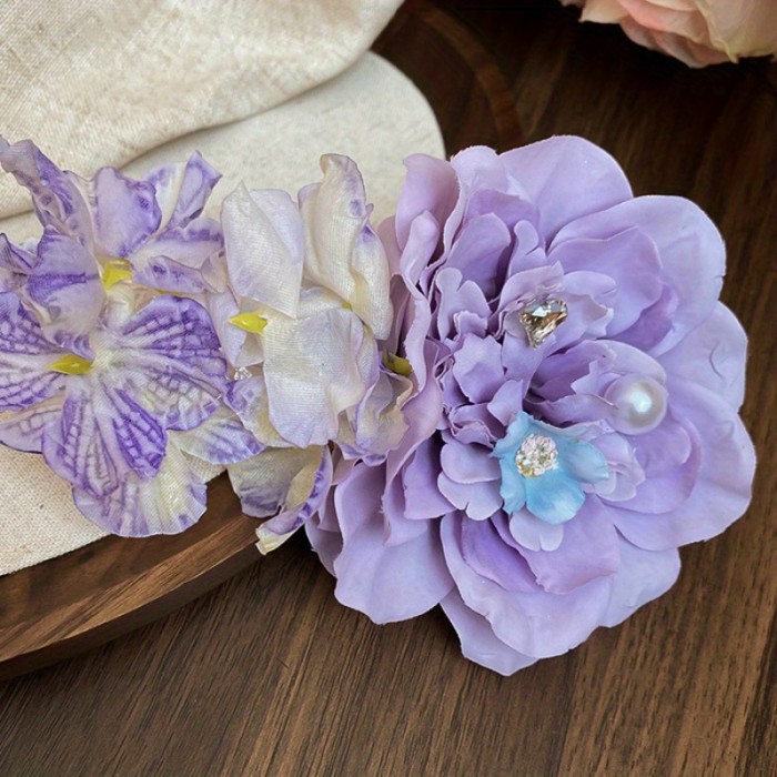 1pc Elegant Purple Fabric Flower Duckbill Clip with Pearl Accents – Stylish and Versatile Hair Accessory for Women, Perfect for Special Occasions and Everyday Fashion, Hair Accessory | Floral Hair Clip | Pearl Embellishments, Hair Accessories