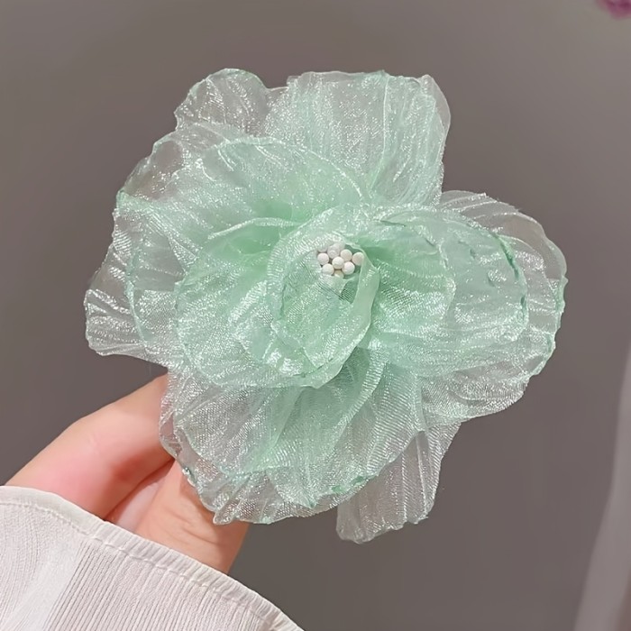 1pc Spring And Summer Super Fairy Mesh Hair Accessories Head Flower High Appearance Pure And Sweet Mesh Flowers Side Clip