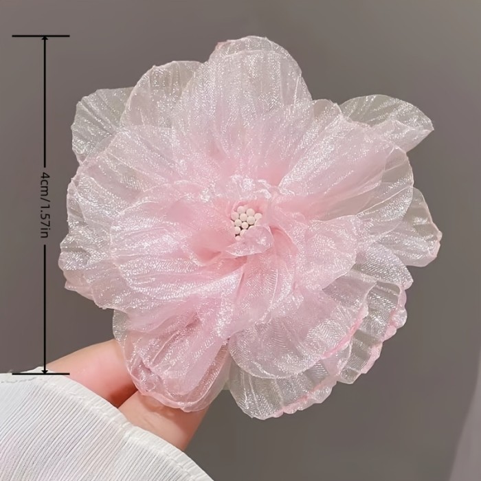 1pc Spring And Summer Super Fairy Mesh Hair Accessories Head Flower High Appearance Pure And Sweet Mesh Flowers Side Clip