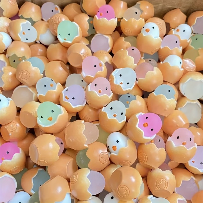 40pcs Luminous Mini Easter Egg Chicken Decorations, Plastic Cracked Eggshell DIY Crafts, Uncharged Holiday Party Supplies for Basket Filling, Holiday Craft Supplies|Whimsical Chick Designs|Plastic Eggshells