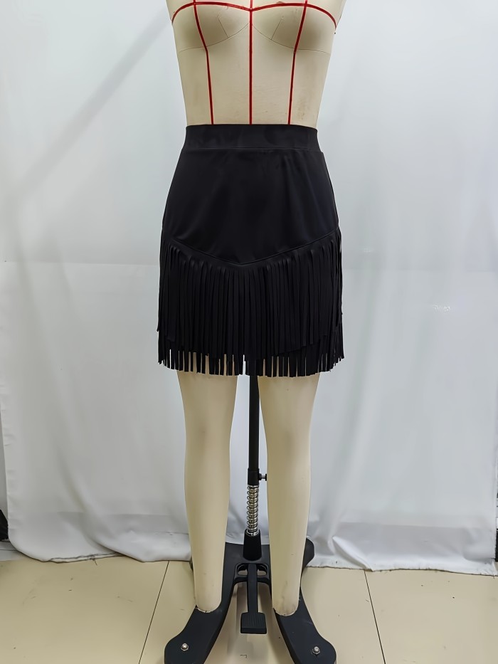 Women's Retro Western High-Waisted Solid Color Casual Chic Design Mini Skirt