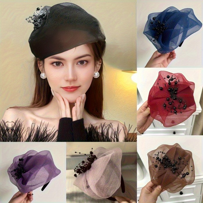 Women's Elegant Floral-like Headband - Lightweight Breathable Wedding, Party & Everyday Hair Band - Vintage Accessory in - Perfect Gift for Her (No Feathers, Non-Slip Formal or Casual Hairstyle), Hair Accessories for Wedding, Delicate Design, Fine Craftsmanship, Stylish Hairband, Fashion Lovers, Retro Style, Durable Material, Mesh Beading Headpiece, Fashionconscious Women