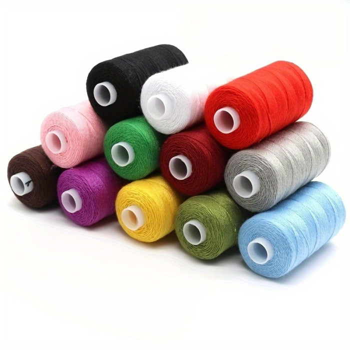 12pcs High Strength Polyester Sewing Thread Set, 600 Yards Each, Multicolor Spools - Ideal for DIY Crafts and Denim Sewing, Sewing Supplies Accessories