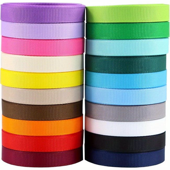 3\u002F8 Inches Grosgrain Fabric Ribbons, 20 Colors - 2 Yards Each, 40 Yards Total, Ideal for Gift Wrapping and DIY Bow Hair Accessories