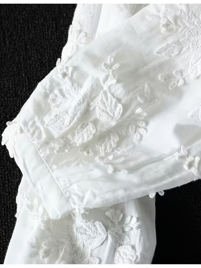 Women'S Chic Embroidered Floral Long Sleeve Shirt