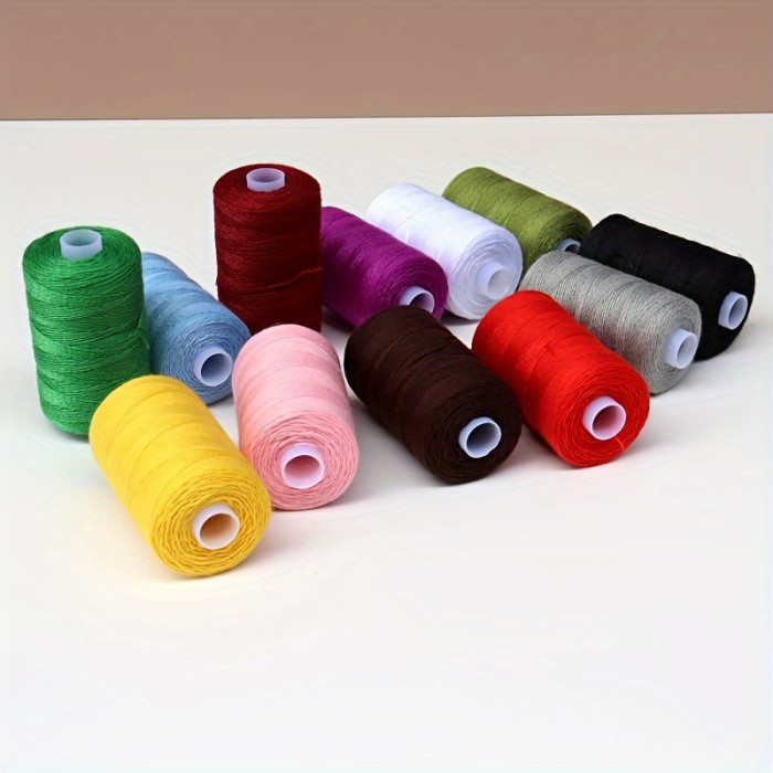 12pcs High Strength Polyester Sewing Thread Set, 600 Yards Each, Multicolor Spools - Ideal for DIY Crafts and Denim Sewing, Sewing Supplies Accessories