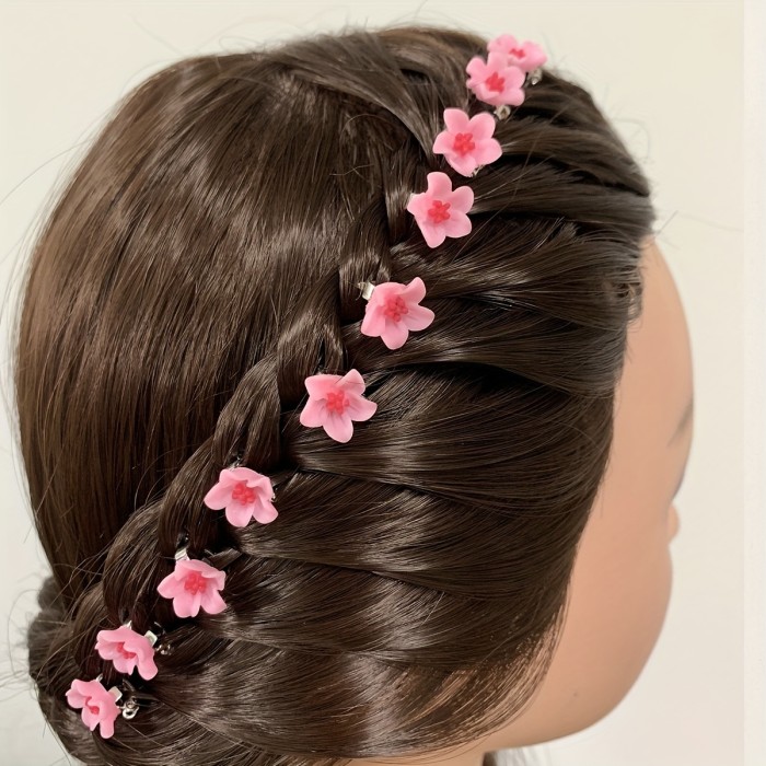 10pcs Resin Mini Flower Hair Clips - Cute Sweet Floral Hairpins with Mixed Pastel Colors, Lightweight Durable Hair Accessories for Women Teens, Wedding Bridal Everyday Casual Outfits, Gifts