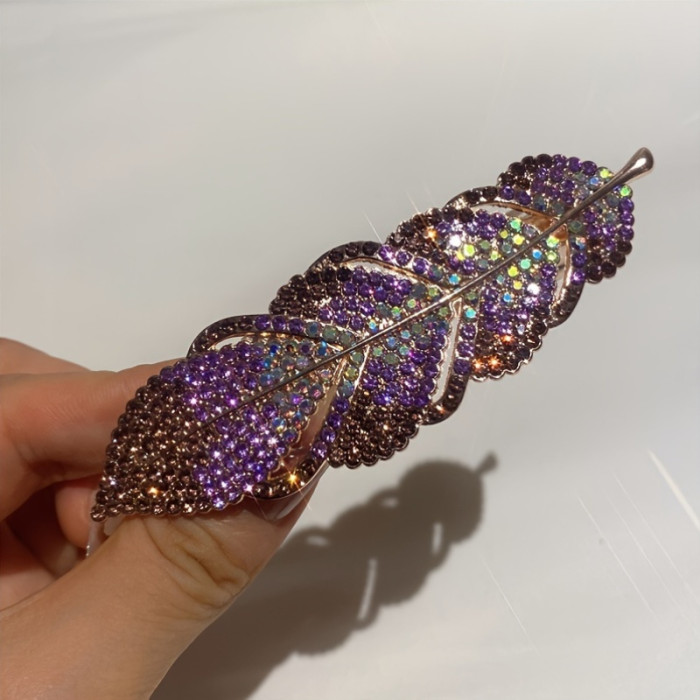 1pc Big Shiny Rhinestone Hairpin - Dark Blue Purple Rhinestone, Spring Loaded Rectangular Hairpin, Suitable for Ponytail, Bun, Daily Use - Ladies, Ladies, Fashion Bun Clips