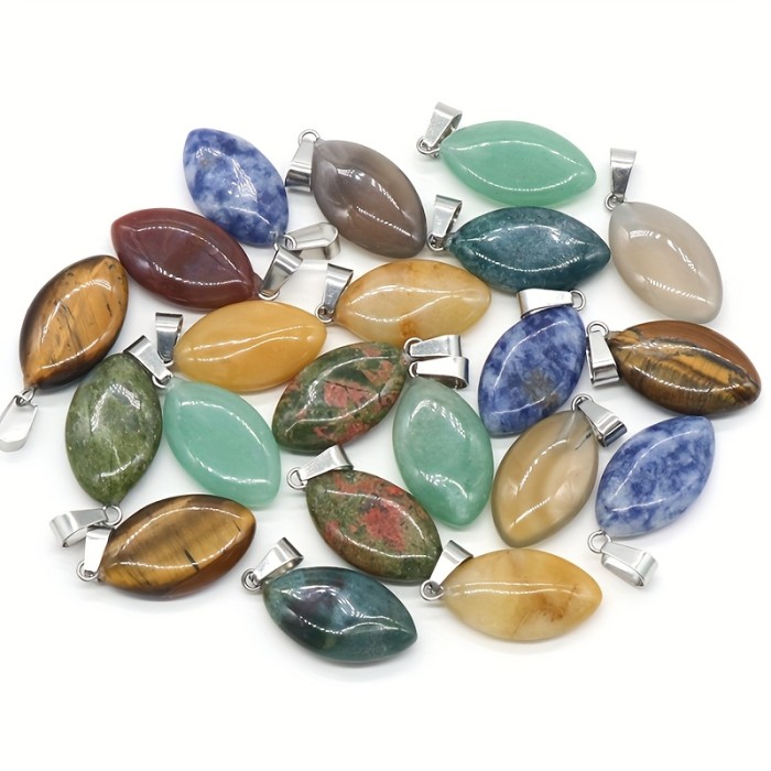 40pcs Natural Stone Pendants Assorted 40pcs Olive Shaped Natural Stone Pendants - Bulk Assorted Color Polished Stone Crystal, Unique Shaped Design, Handmade Crafted For DIY Jewelry Making Earrings, Necklaces, Gift Giving