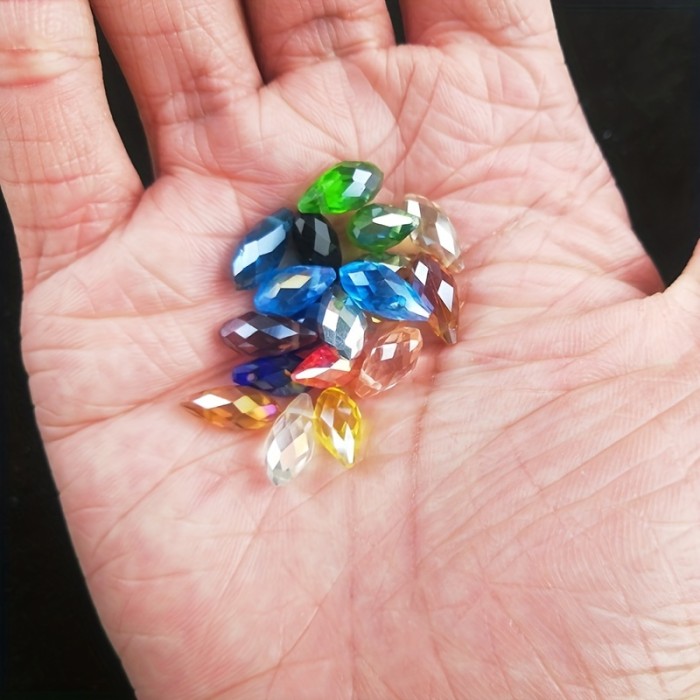 50 Pcs Crystal AB Glass Beads 50 Pcs 6x12mm Side Hole Water Drop Crystal AB Colored Glass Crystal Loose Beads DIY Handmade Jewelry Accessories Color Ab Plated