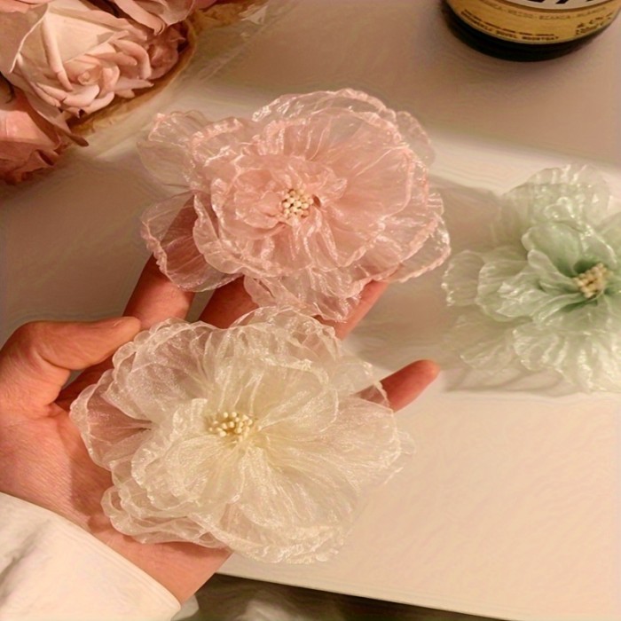 1pc Spring And Summer Super Fairy Mesh Hair Accessories Head Flower High Appearance Pure And Sweet Mesh Flowers Side Clip