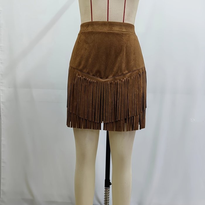 Women's Retro Western High-Waisted Solid Color Casual Chic Design Mini Skirt