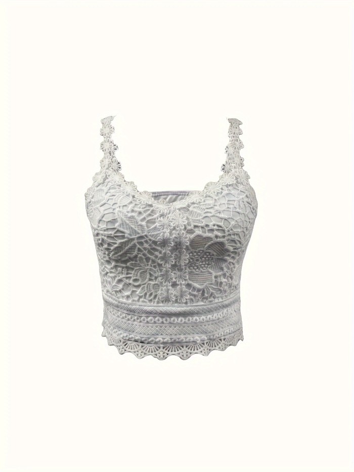 Women's Elegant Round Neck Sleeveless Lace Camisole Top