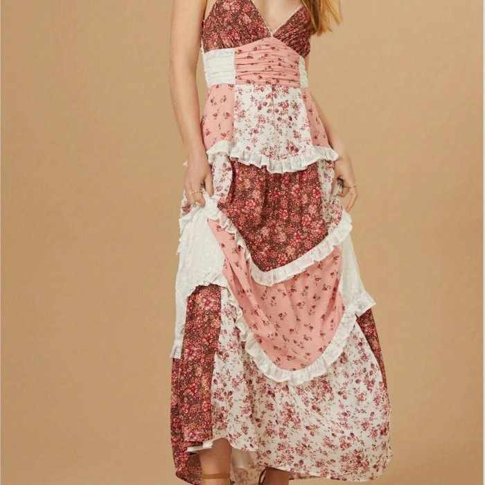 Women's Fashion Floral Casual V-Neck Elegant Party Wedding maxi dress