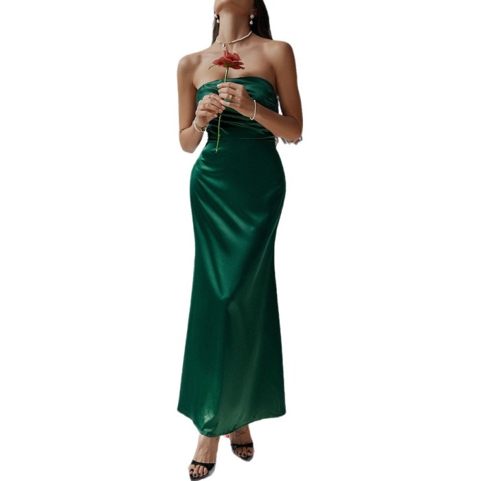 Women's Fashion French Sexy Slim Fit Solid Color Elegant Off Shoulder Evening Dress
