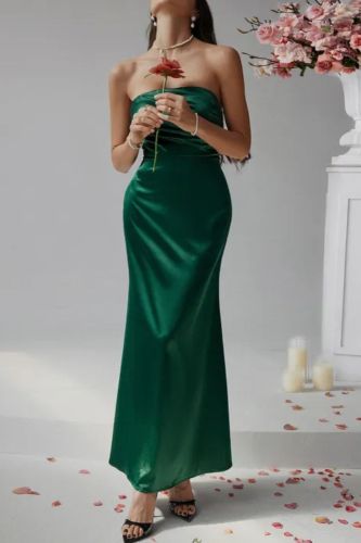 Women's Fashion French Sexy Slim Fit Solid Color Elegant Off Shoulder Evening Dress