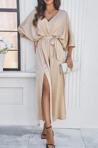 Women Female Clothing Fashion Elegant Evening Party Dresses High Waist V-Neck Loose Dresses