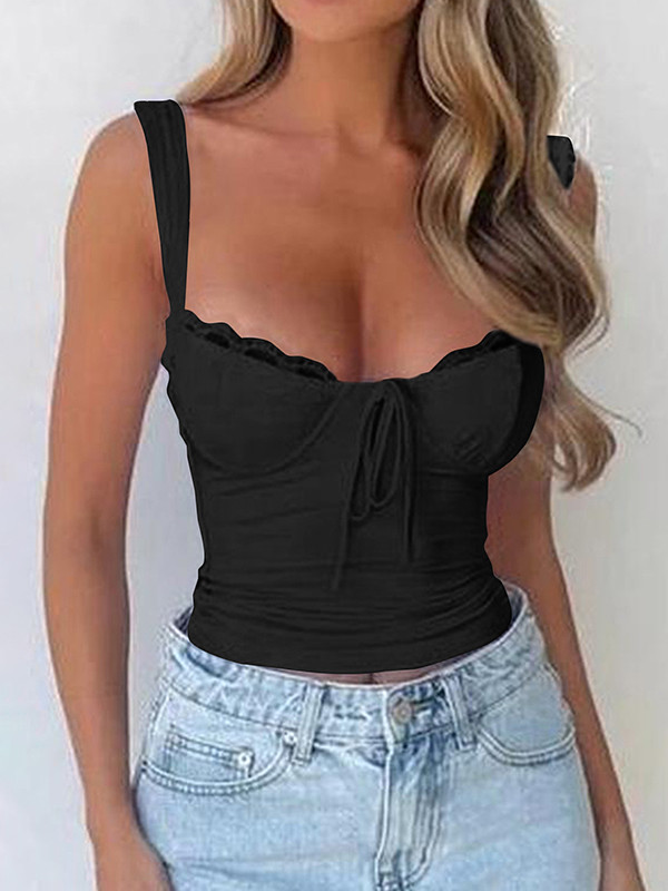 Tied Solid Color Sleeveless Skinny Spaghetti-Neck Camis