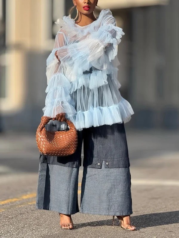Elasticity Wide Leg Loose Trousers Jean Pants Bottoms