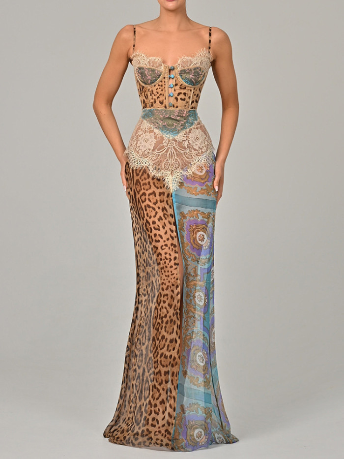 Women's Fashion Sexy Elegant Printed Slit Tube Party Dress