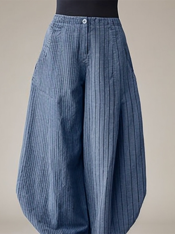 Harem Pants Loose Buttoned Striped Pants Trousers