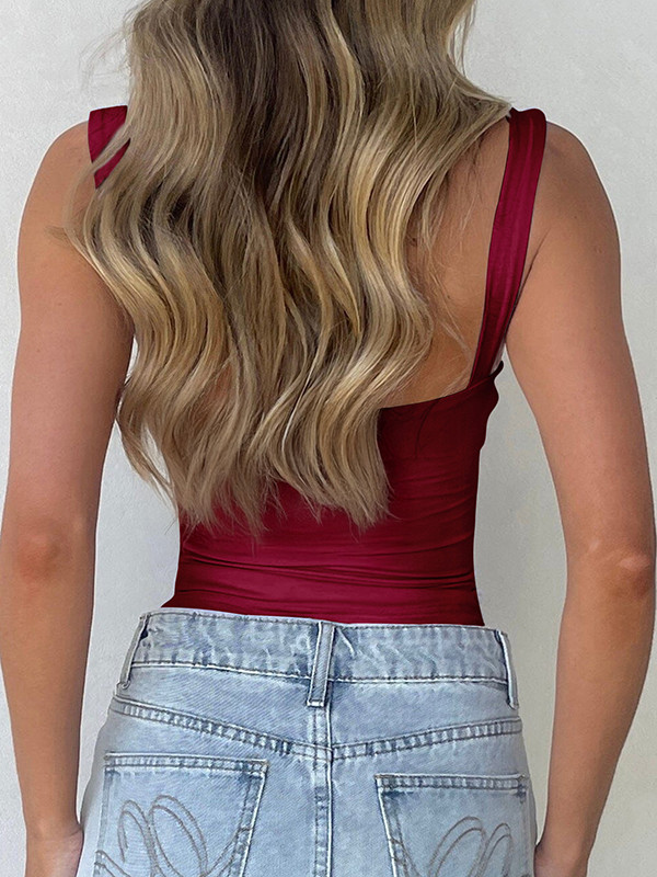 Tied Solid Color Sleeveless Skinny Spaghetti-Neck Camis