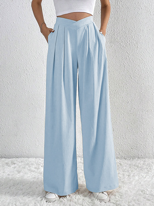 Solid Color Pleated Wide Leg Loose Trousers Pants