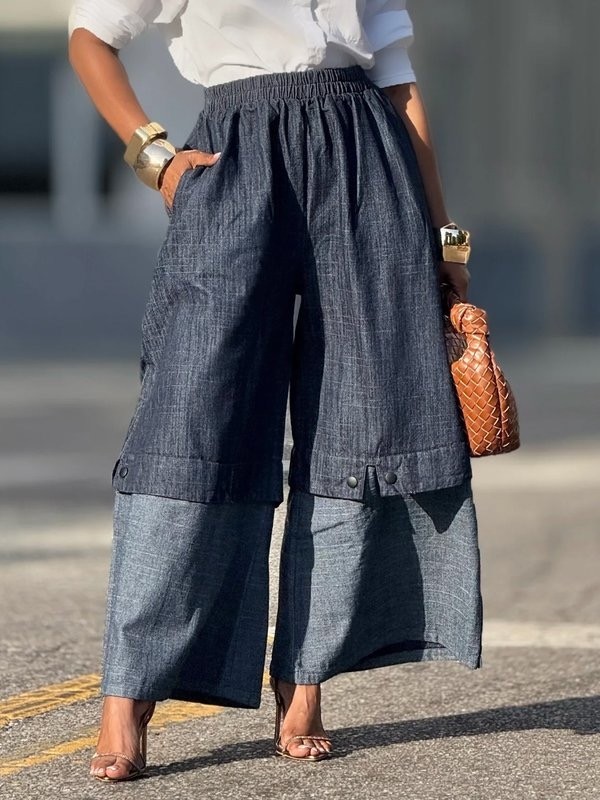 Elasticity Wide Leg Loose Trousers Jean Pants Bottoms