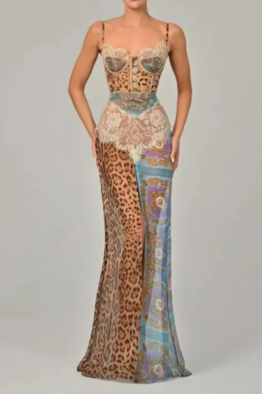 Women's Fashion Sexy Elegant Printed Slit Tube Party Dress