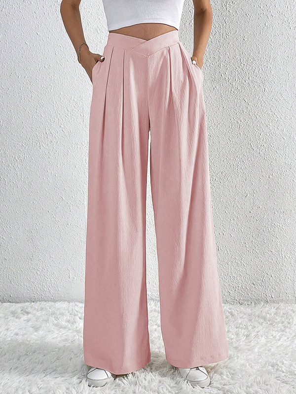 Solid Color Pleated Wide Leg Loose Trousers Pants