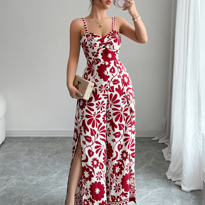 Sleeveless V Neck Print  Sexy High Waist Slight Strech Loose  Jumpsuits