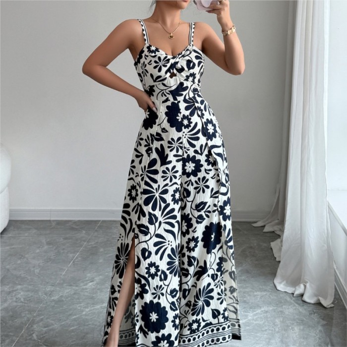 Sleeveless V Neck Print  Sexy High Waist Slight Strech Loose  Jumpsuits