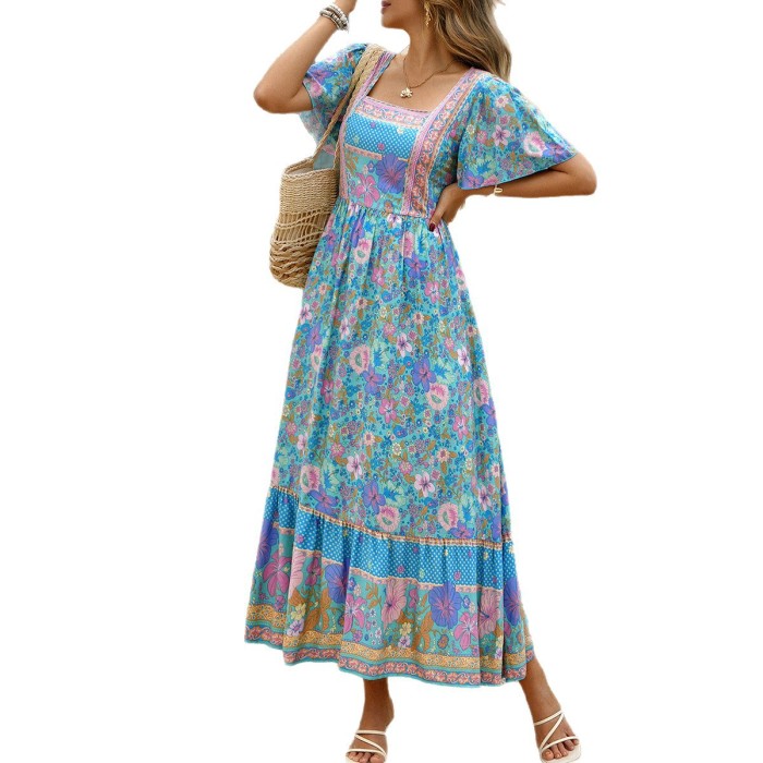 Women's Fashion Holiday Casual Printed A-Line Maxi Dress