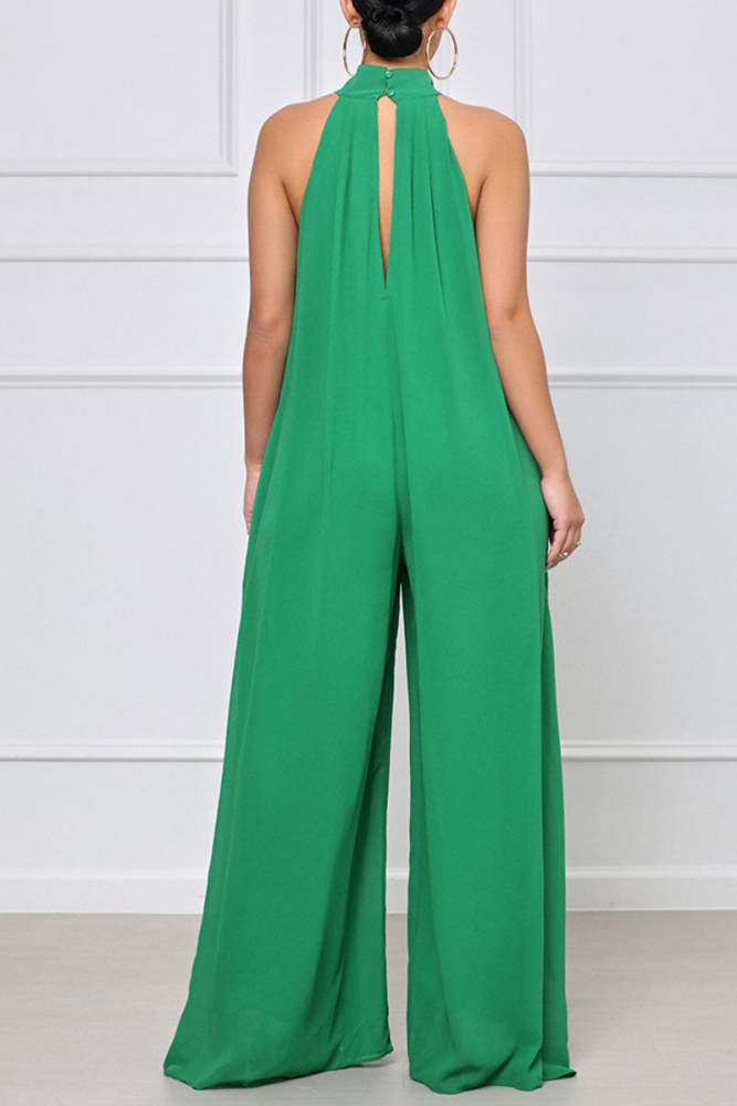 Elegant Solid Patchwork Halter Straight Jumpsuits