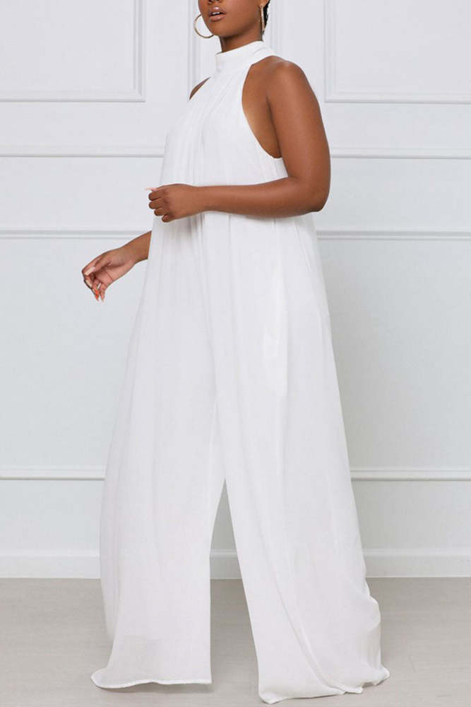 Elegant Solid Patchwork Halter Straight Jumpsuits