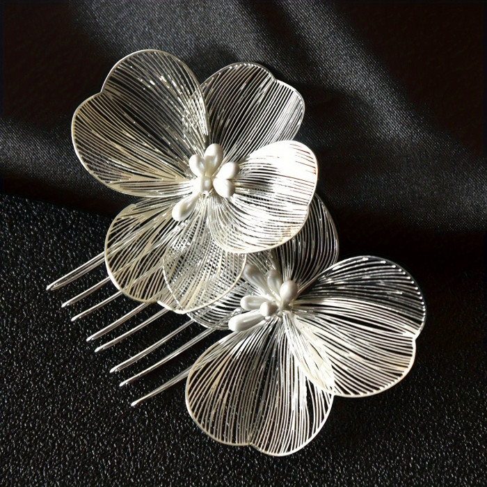 2pcs Elegant Baroque Metal Flower Hair Side Comb - Stunning Wedding Hair Clip for Women, Chic Hair Accessory & Decorative Hairpiece!
