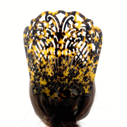 1pc Elegant Vintage Large Rectangular Acetate Hair Comb for Women - Intricate Cut-Out Design, Color-Blocking Patterns, Perfect for Parties, Dance Events & Mother's Day Gifts, Party Hair Accessories, Decorative Hairpiece