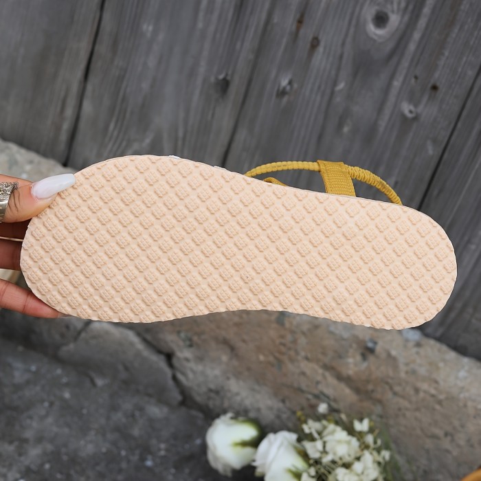 Women'S Floral Slide Sandals - Open Toe, Flat Heel, Daisy Pattern, Yellow with Blue Straps, Casual Summer Beach Shoes, Adjustable Hook & Loop Fastener, EVA Sole for Comfort, Casual Footwear | Floral Pattern Sandals | Adjustable Strap Sandal