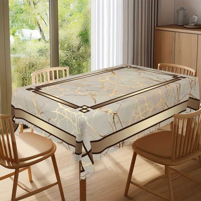 1pc Marble Theme Tablecloth, Rectangular&Round Tablecloth, Marble Stripes Pattern Design, Spring&Summer Decor, Easter Decor, Party Tablecloth, Kitchen Accessories, Room&Outdoor Decor, The Perfect Gift for Friends' Housewarming&Holidays