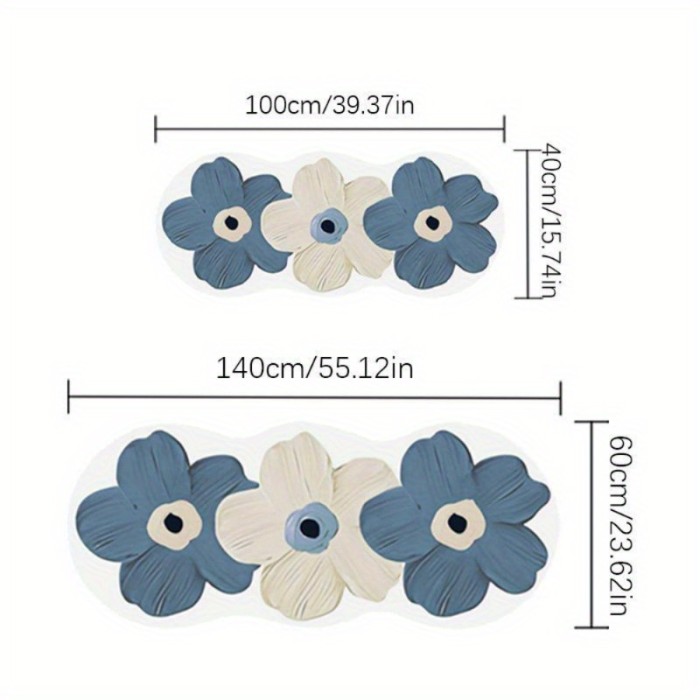 Nordic Floral Plush Area Mat - Non-Slip Machine Washable Soft Polyester Mat with Blue & Beige Flowers, Irregular Shape Decorative Mat for Bedroom, Living Room, Entryway - Perfect for Thanksgiving, Valentine's Day & St. Patrick's Day Decor, Seasonal Decoration, Cozy Home Accessory, Durable Construction, Stylish Floor Covering, Interior Design Lovers, Perfect for Thanksgiving