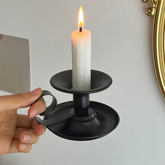 Elegant Black Metal Candle Holder - Vintage Teacup Design, Lightweight, Polished Finish | Perfect for Romantic Home Decor, 1pc