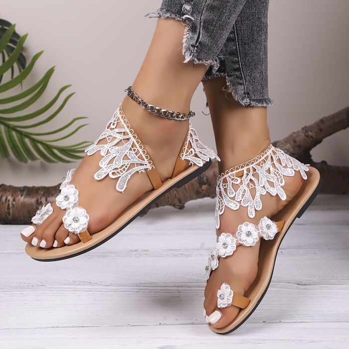 2025 Summer Chic Women's Flat Sandals with Sweet Floral Design - Toe Loop, Slip-On, Faux Cover Upper & TPR Sole, Perfect for Beach & Casual Wear, Ladies Sandals