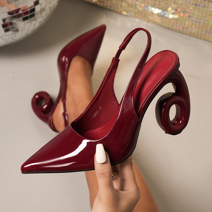 Women's Black Pointed-Toe High Heel Sandals with Red Sole, Chunky Heel Fashion Shoes for Spring & Summer, Comfortable Slip-On Design, Glossy Finish, Elegant Party Wear, Comfortable Heels | Stylish Slipons | Glossy Finish Sandals, Stiletto Heels