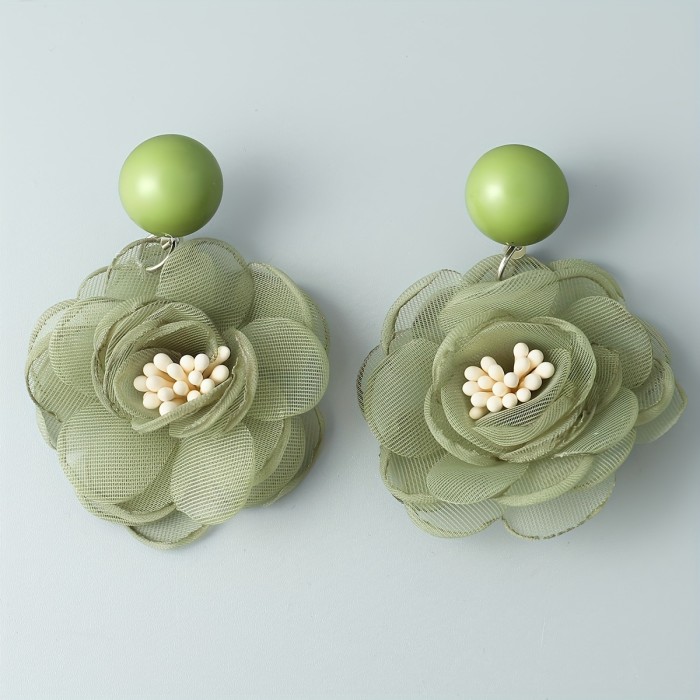 Women's Bohemian Floral Stud Earrings - Lavender Chiffon Flower Jewelry, Everyday & Formal Events, Minimalist Floral Elegance for Bridal or Party Accessories - Elegant Gift for Women, Wedding Earrings, Chiffon Flower Design, Elegant Craftsmanship
